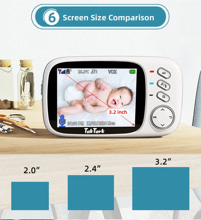 TakTark 3.2 Inch Wireless Video Baby Monitor With Lullabies Auto Night Vision Two Way Intercom Temperature Monitoring Babysitter by Smarsty
