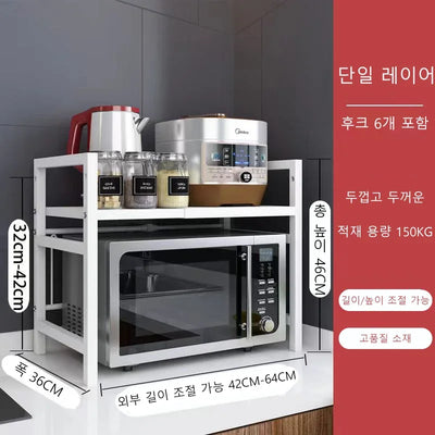 Carbon Steel Thickened Retractable Kitchen Shelf Microwave Rack Oven Rack Rice Cooker Rack Storage Household Double Layer by Smarsty