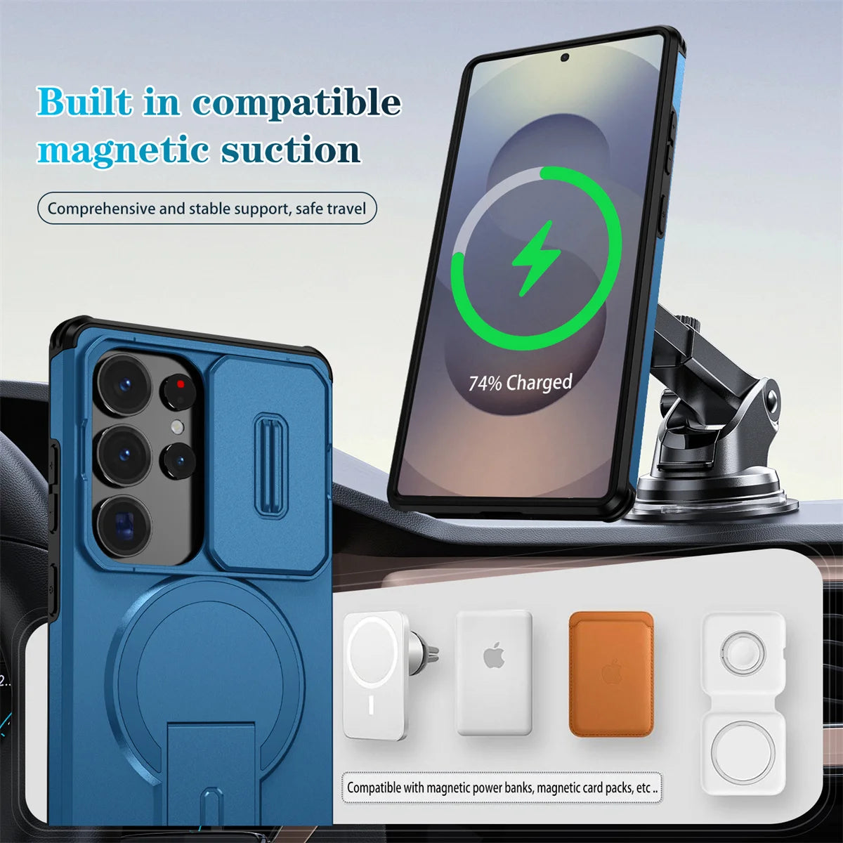 Lens Protect Camera Phone Case for Samsung S25 FE S24 S23 Ultra S22 Plus A17 A36 A56 A16 A15 A35 A55 Magnetic Kickstand Cover