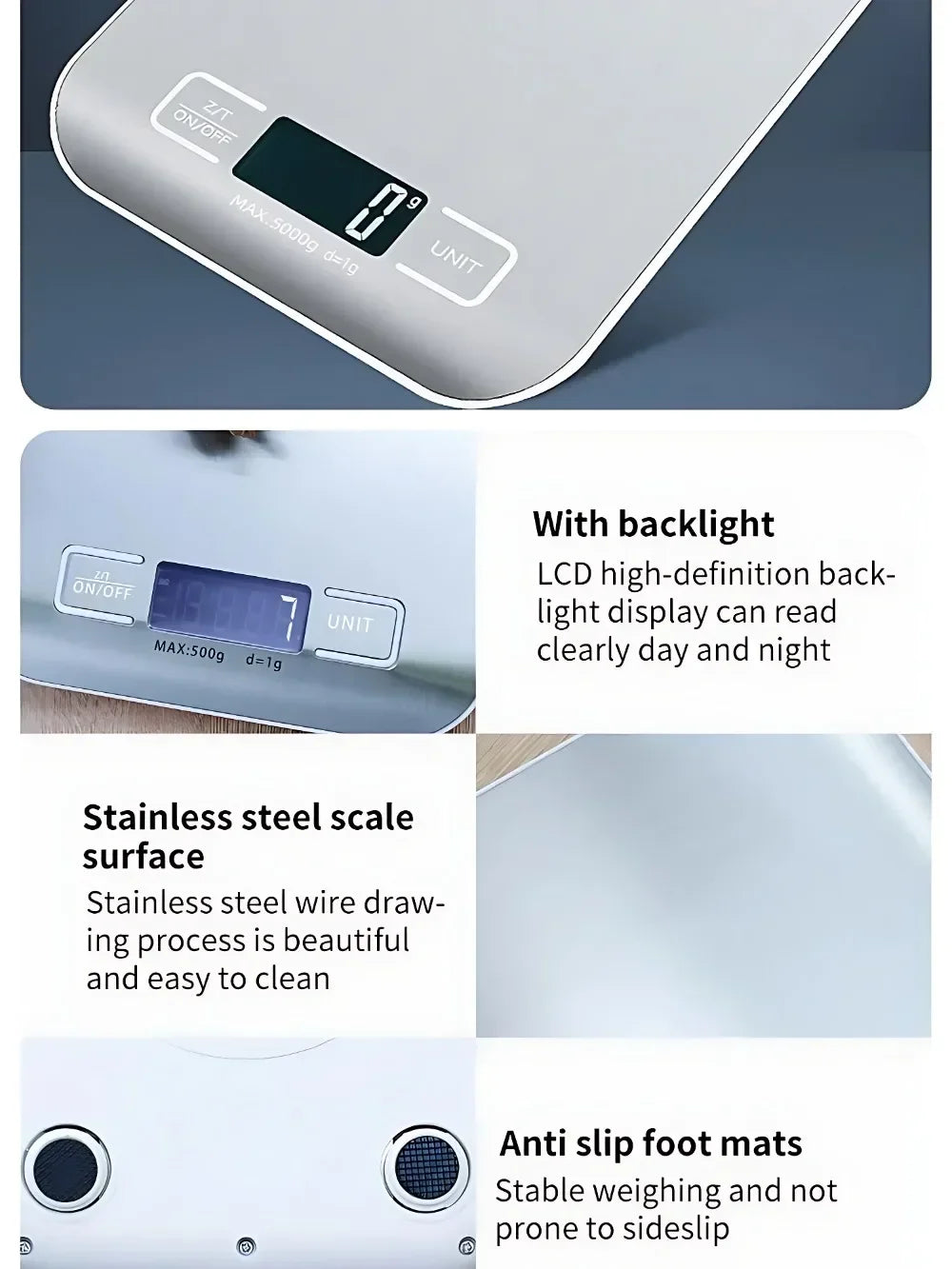 5kg/1g Digital Kitchen Scale LED Stainless Steel High-precision Electronic Scales Home Jewelry Food Weighing Baking Tools