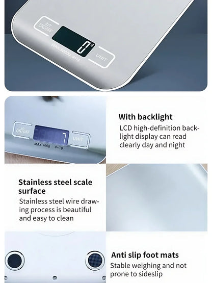 5kg/1g Digital Kitchen Scale LED Stainless Steel High-precision Electronic Scales Home Jewelry Food Weighing Baking Tools
