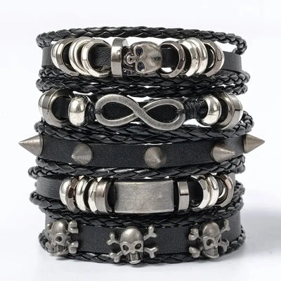 5pcs Punk Style Braided Leather Bracelet Set - Smarsty