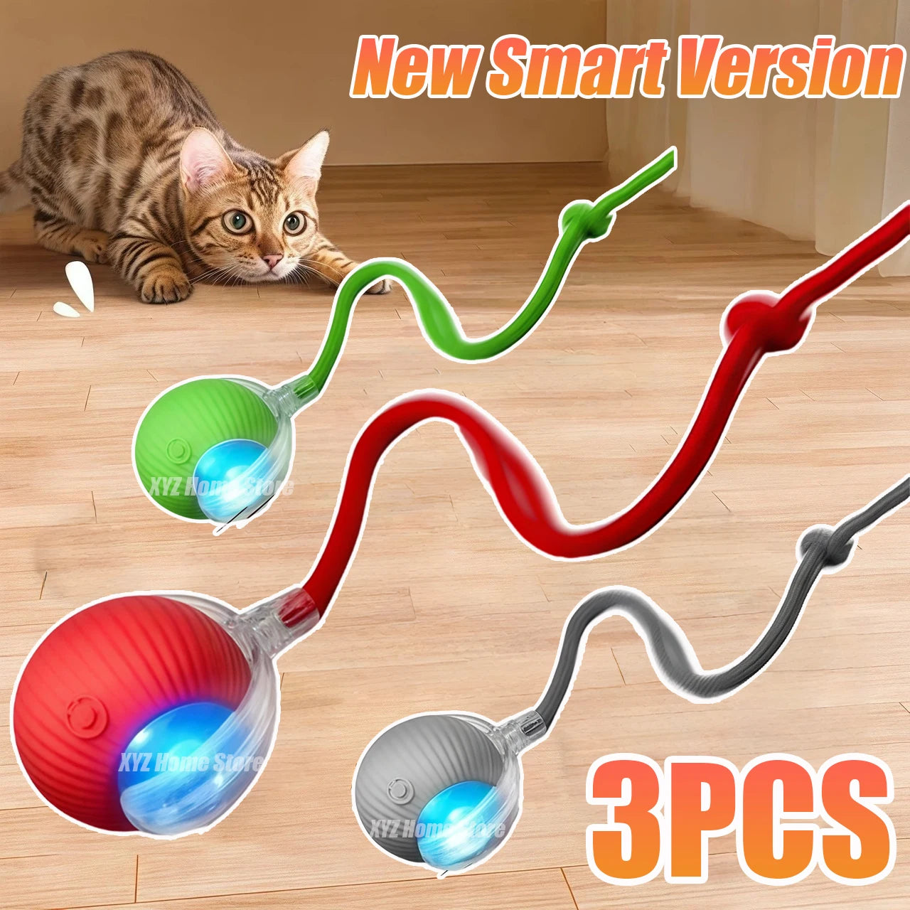 Interactive Rechargeable Cat Toy Ball With Faux Tail - Smarsty