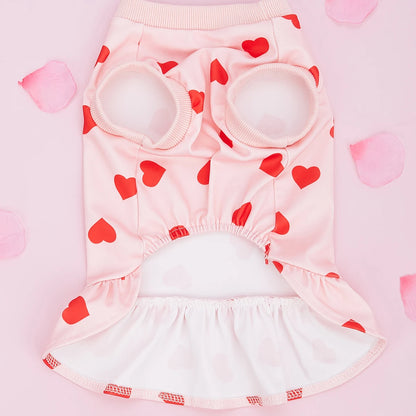 Valentines Day Dog Sweater Dress with Heart Pattern - Smarsty