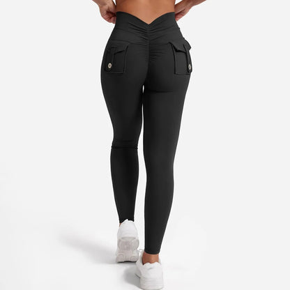 Women's Nylon Yoga Leggings With Buttocks Pocket Spandex Sports Fitness Pants Breathable Hip Lifting - Smarsty