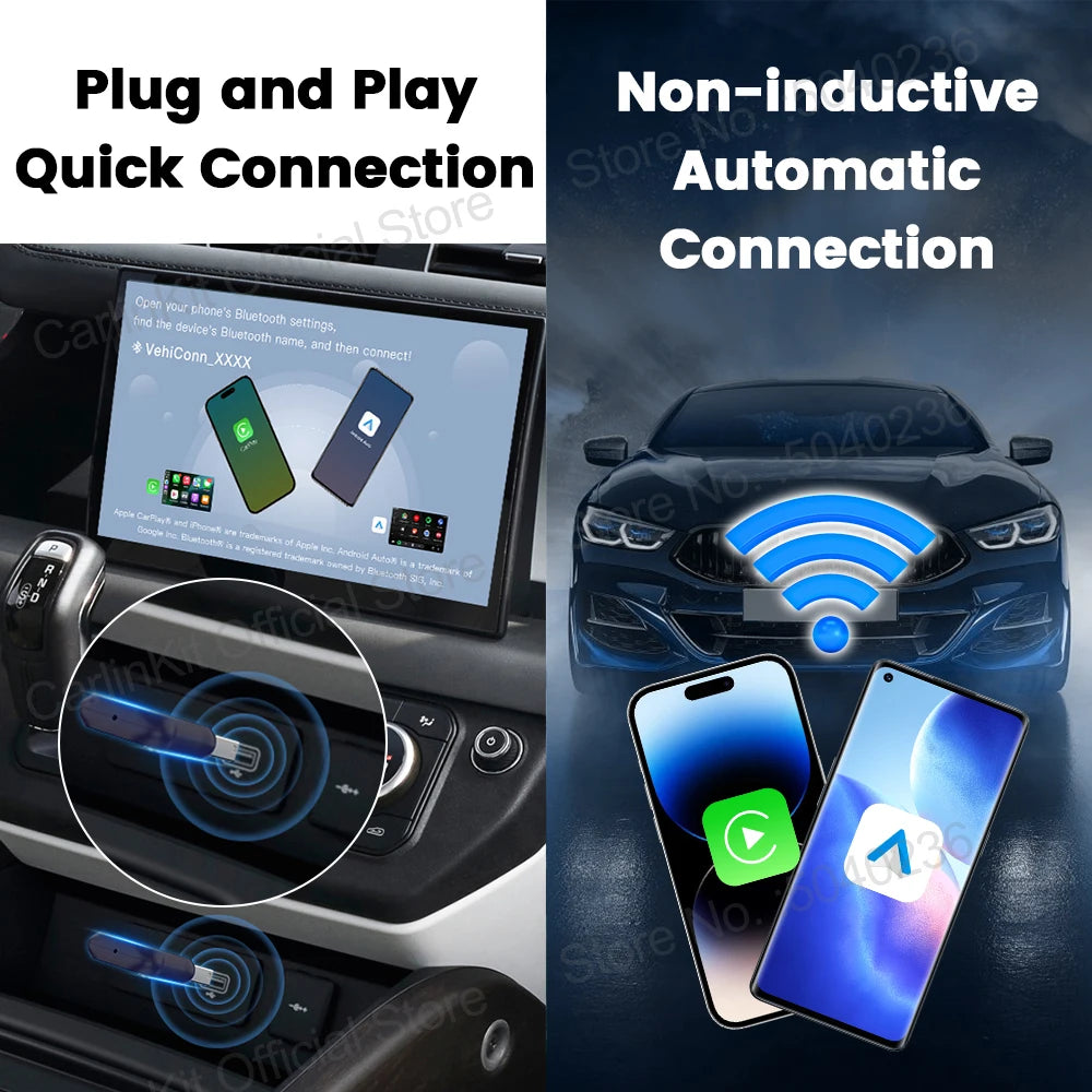 CarlinKit 5.0 Mini Ultra / Pro Wireless CarPlay & Android Auto Adapter For OEM Cars Upgrade WiFi BLE Wireless Auto-connect Phone