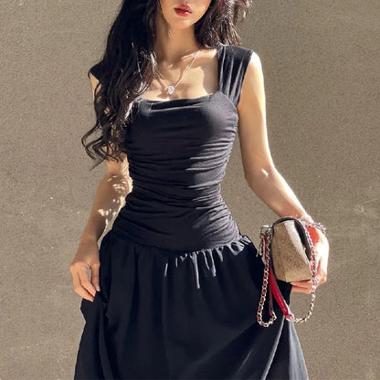 WhereMery Elegant Slip Long Dresses Sexy Women Ruched Bodycon Solid Maxi Dress Spring Y2K Summer Temperament High-waist Vestidos - Smarsty