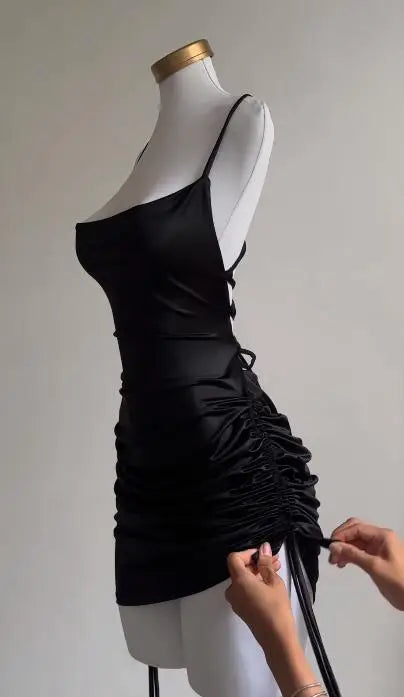 2024 Europe and the United States explosive new cross-border dress summer high sense lace-up sexy halter spice bag hip skirt - Smarsty