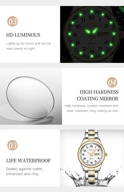 Luxury Waterproof Quartz Watch For Women Stainless Steel Strap - Smarsty