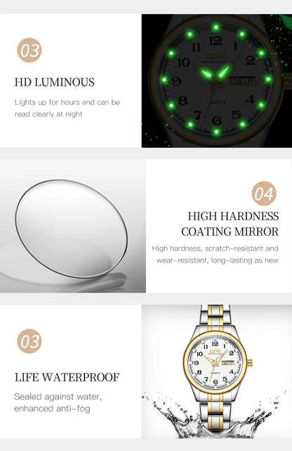 Luxury Waterproof Quartz Watch For Women Stainless Steel Strap - Smarsty
