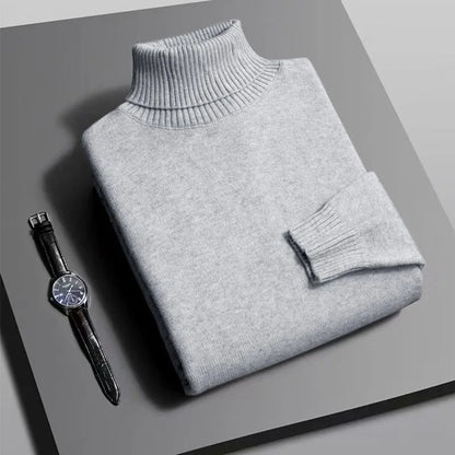 Autumn Mens High Quality Knitted Turtleneck Sweater Slim Fit Long Sleeve Anti-pilling Pullover Solid Color Trend Men Streetwea - Smarsty