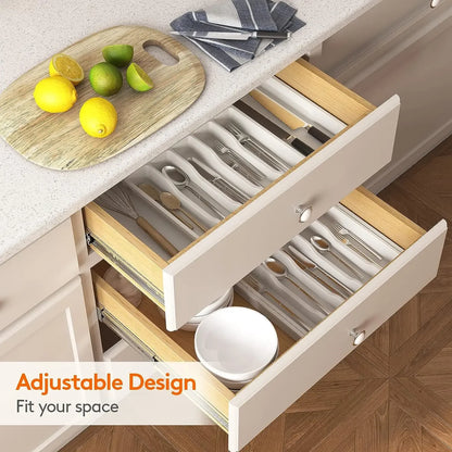 New Expandable Cutlery Drawer Organizer, Adjustable Kitchen Utensil Tray Set, Compartment Flatware Storage Divider