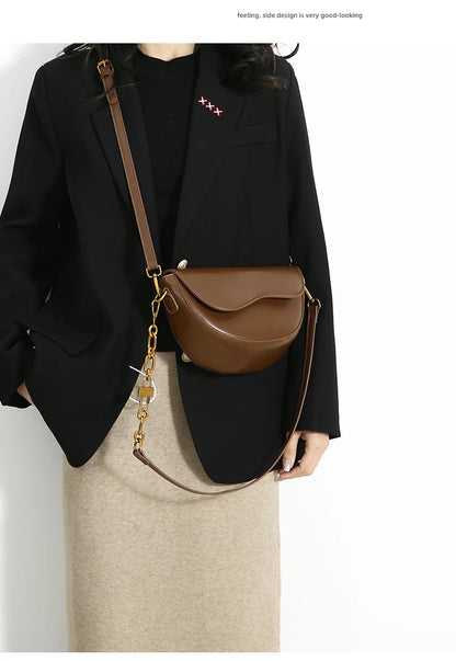 Small Leather Saddle Bag For Women Crossbody Vintage Style - Smarsty