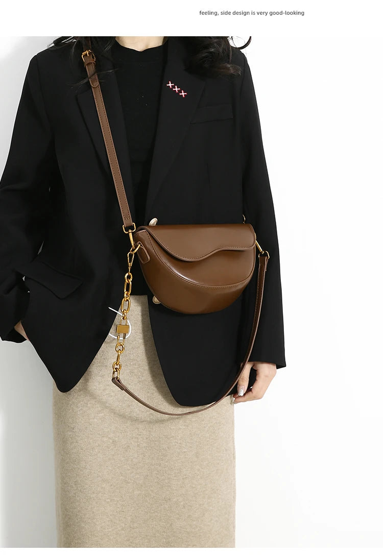 Small Leather Saddle Bag For Women Crossbody Vintage Style - Smarsty