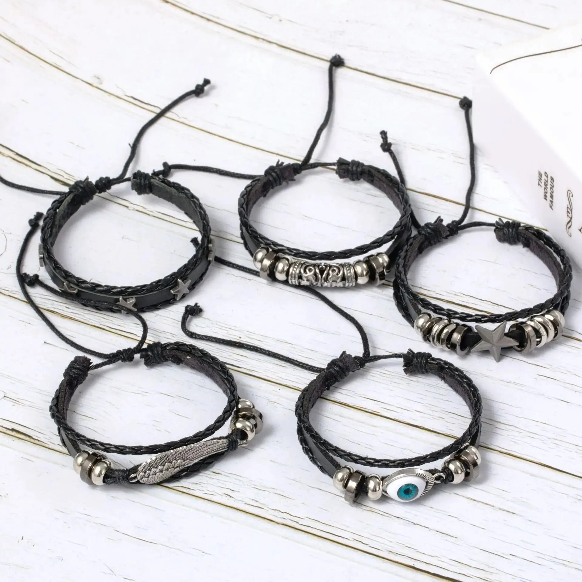 5pcs Evil Eye Braided Leather Bracelet Set - Smarsty