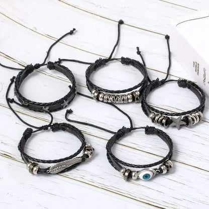 5pcs Evil Eye Braided Leather Bracelet Set - Smarsty