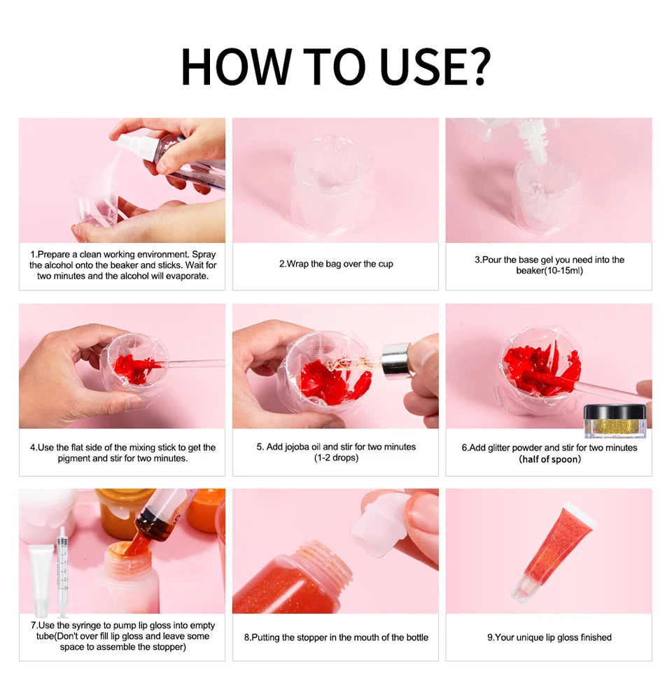 DIY Lip Gloss Making Kit Moisturizing Lip Gloss Base Diy Raw Material Tool Kit Shiny Glitter Lip Tints Glaze Handmade Cosmetics