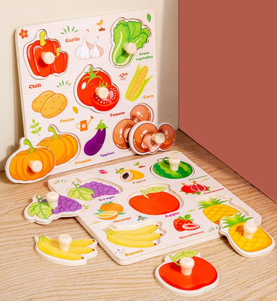 Wooden Puzzle Montessori Toys for Kids Cartoon Animal Traffic Hand Grab Boards Early Learning Educational Toys for Children - Smarsty
