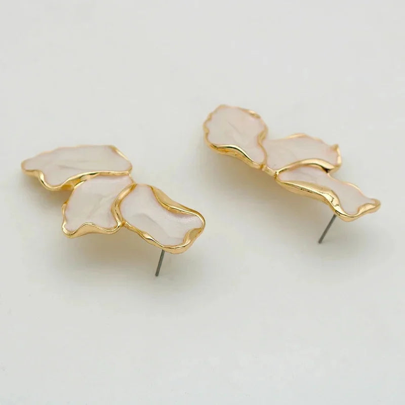 Gold Plated Flower Stud Earrings Statement Heavy Design - Smarsty