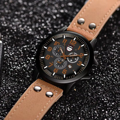 Men's Casual Leather Strap Quartz Sports Watch - Smarsty
