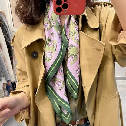 Luxury Silk Skinny Scarf with Cat Print for Women - Smarsty