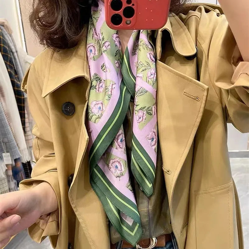 Luxury Silk Skinny Scarf with Cat Print for Women - Smarsty