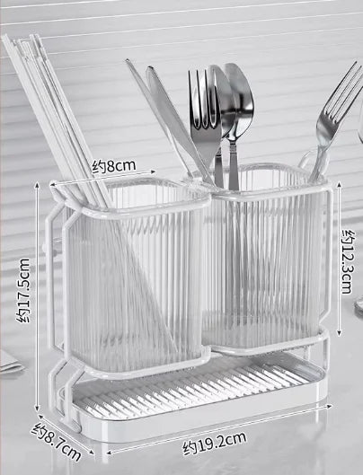 Luxury Wall-Mounted Chopsticks Holder - No Drill Utensil Organizer for Kitchen, Multi-Function Spoon & Fork Rack with Drain Hole