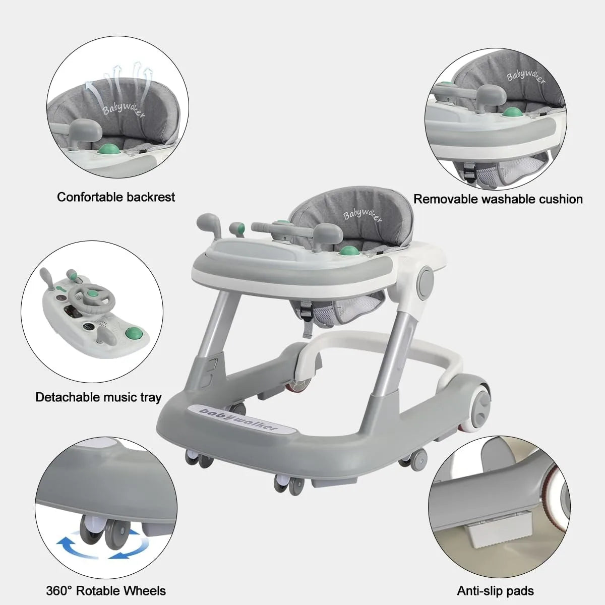 2 in 1 Baby Walker, Toddler Baby Push Walker with Removable Feeding Tray and Music Tray(Without Battery), Foldable Walker - Smarsty
