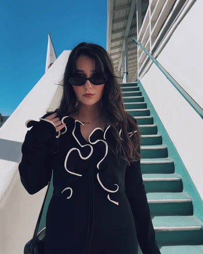 TARUXY 2025 New Fungus Long Sleeve Knitted Cardigan Female Contrast Color Splice Short Top Lace Up Bodycon Sweater Cardigan Lady - Smarsty