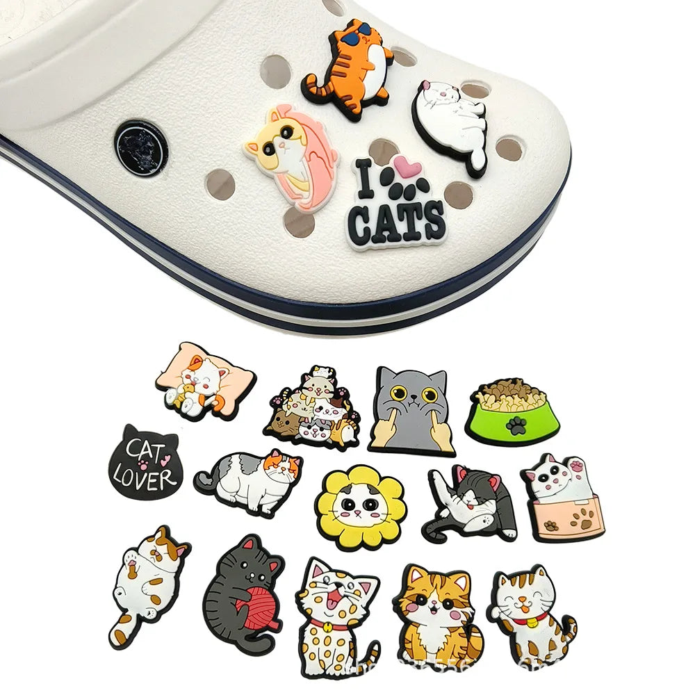 1pc Cute Cartoon Cats PVC Shoe Charms for Clogs Accessories Shoe Decorations Sandals Pins DIY Kids Women Beach Bags Accessories