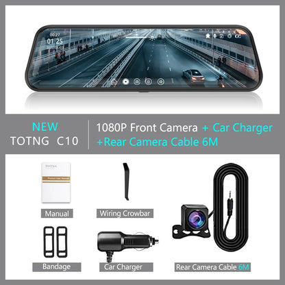10 Inch Touch Screen Dash Cam Front And Rear Cameras - Smarsty
