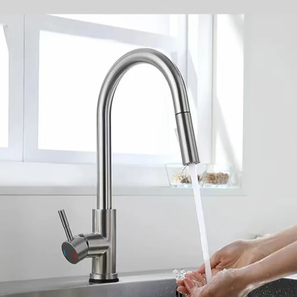 Brushed Nickel Pull Out Kitchen Faucet with Single Handle - Smarsty