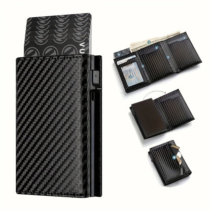 Men's Wallet with Zipper Coin Purse Automatic Pop-up Metal Credit Card Holder Minimalist RFID Blocking Business Card Wallet Idea - Smarsty