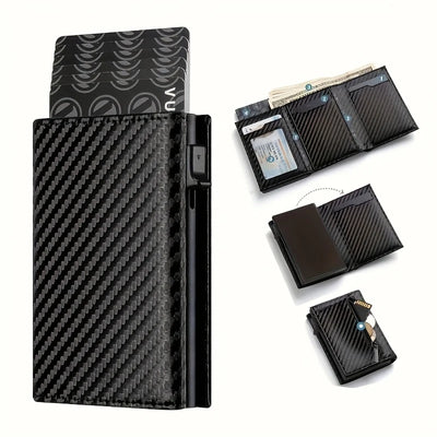 Men's Wallet with Zipper Coin Purse Automatic Pop-up Metal Credit Card Holder Minimalist RFID Blocking Business Card Wallet Idea - Smarsty