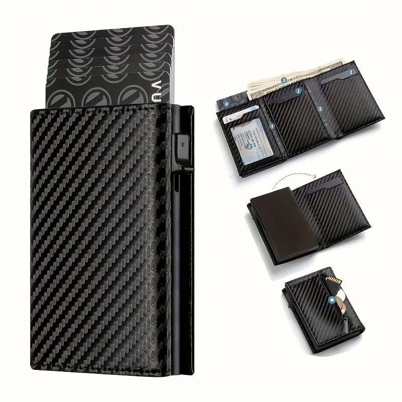 Men's Wallet with Zipper Coin Purse Automatic Pop-up Metal Credit Card Holder Minimalist RFID Blocking Business Card Wallet Idea - Smarsty