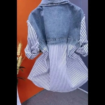 New Splicing Denim Jacket Women Spring Autumn Korean Fashion Denim Shirt Ladies Tops Casual Jean Coat Female Windbreaker - Smarsty