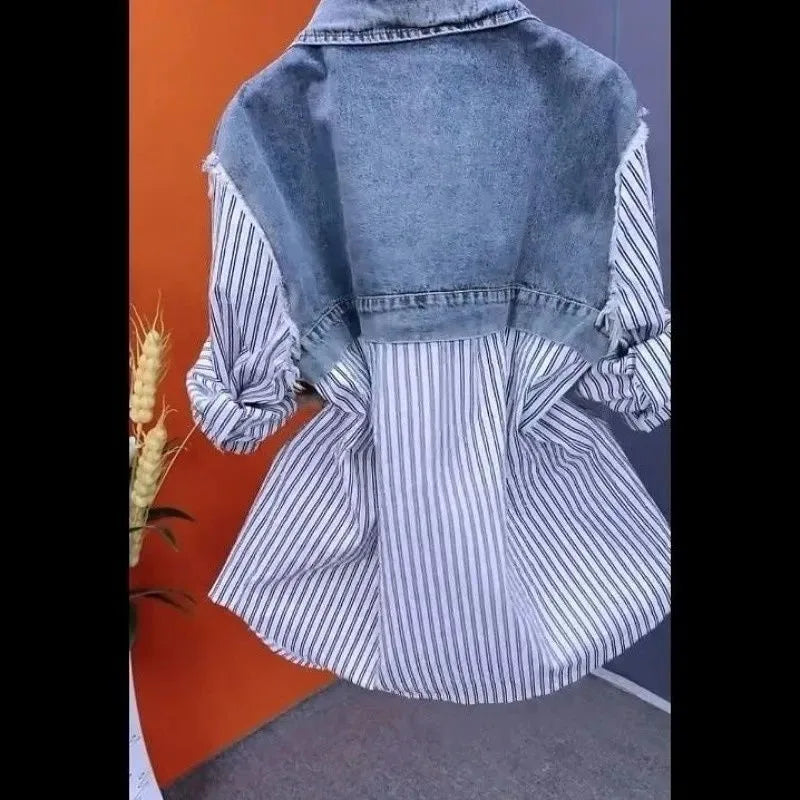 New Splicing Denim Jacket Women Spring Autumn Korean Fashion Denim Shirt Ladies Tops Casual Jean Coat Female Windbreaker - Smarsty