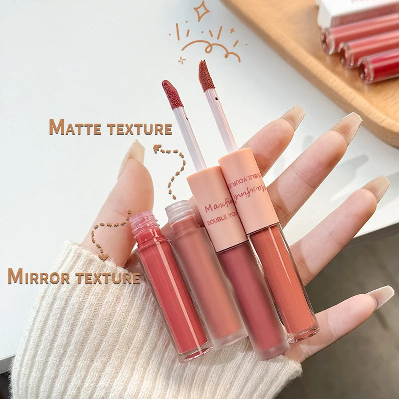 Double Ended Matte Lip Gloss Moisturizing Velvet Texture - Smarsty