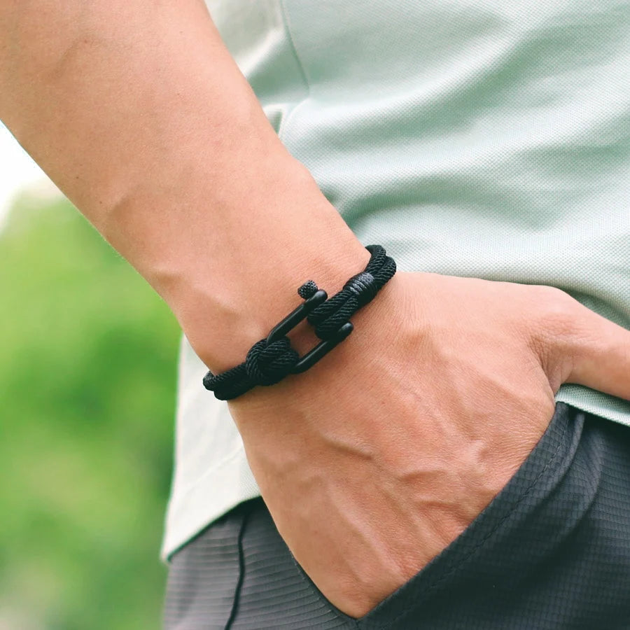 Stylish Nautical Wrap Bracelet for Men with Stainless Steel Buckle - Smarsty