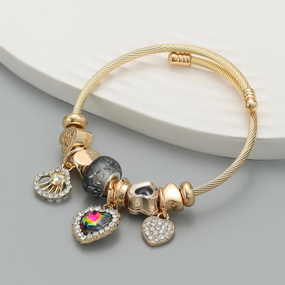 Fashion Stainless Steel Beaded Love Bracelet for Women - Smarsty