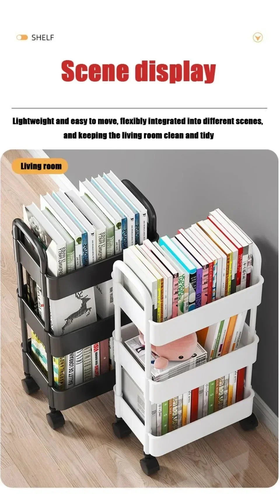 Bookshelf Storage Trolley Mobile Kitchen Organizer Cart with Wheels Save Space Household Shelves Bedroom Snacks Storage Rack by Smarsty