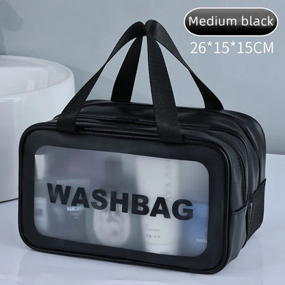 Dry-wet separation double transparent PU makeup bag portable washing bag cosmetic storage bag travel fitness swimming essentials - Smarsty