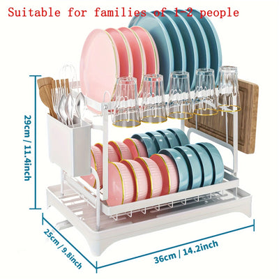 Dish Drying Rack, 2 Tier Large Dish Drying Rack for Kitchen Counter with Drainboard Stainless Steel Dish Drainer for Dish&Cup by Smarsty