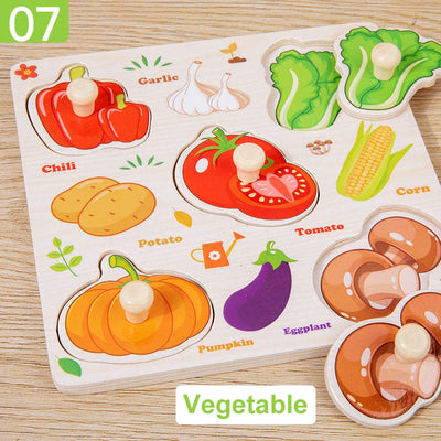 Wooden Puzzle Montessori Toys for Kids Cartoon Animal Traffic Hand Grab Boards Early Learning Educational Toys for Children - Smarsty