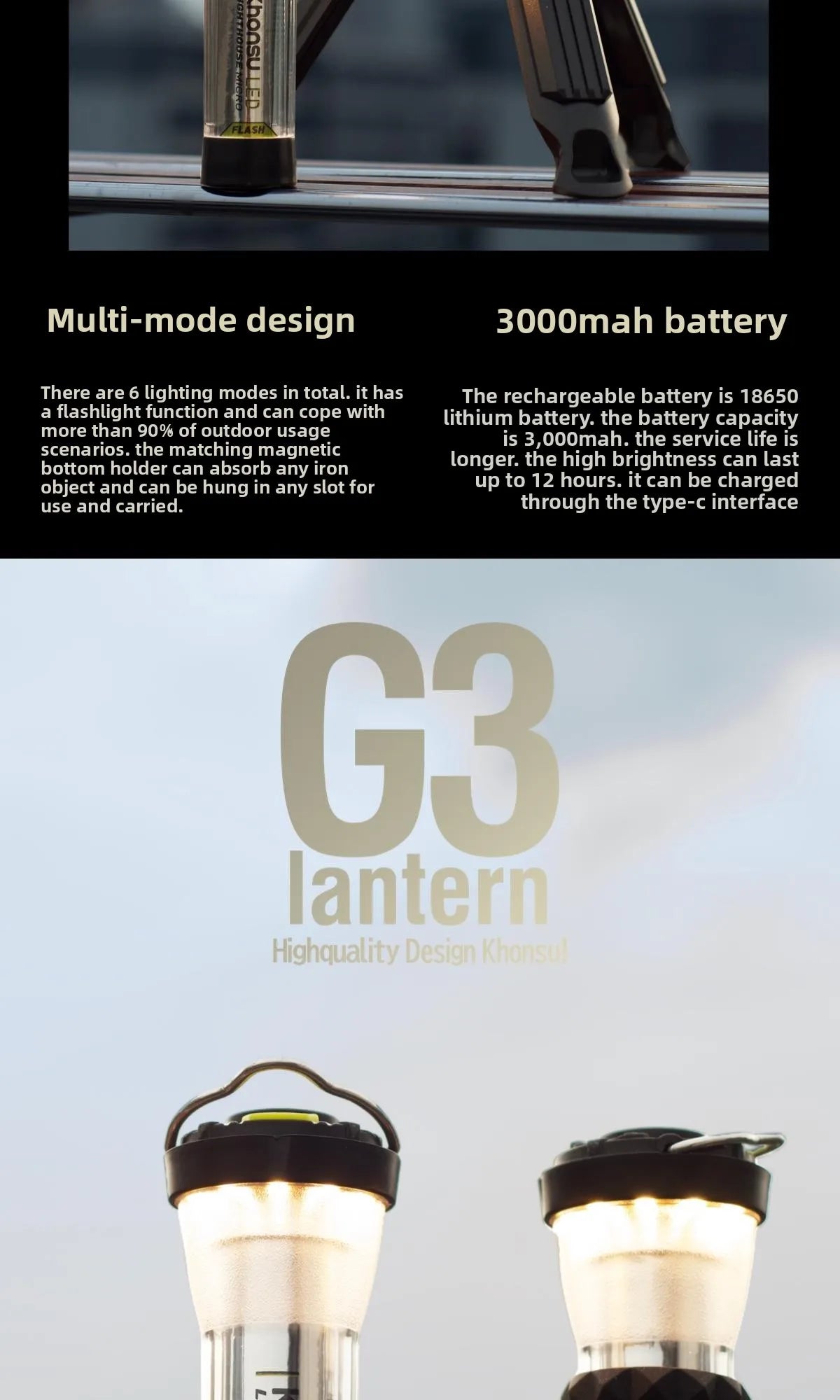 3000mah GZ Lighthouse camping light Super Long Battery Life LED Camping Tent Hiking Atmosphere Lamp Tower Flashlight