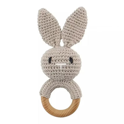 Baby Crochet Rattle Wooden Teether Toy BPA Free Wood Rodent Rabbit Rattle Baby Mobile Play Gym Newborn Educational Music Toys by Smarsty