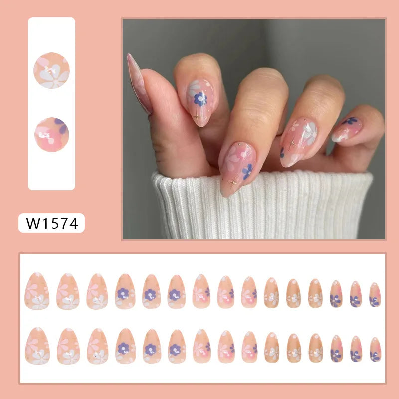 24pcs Flower Design Fake Nail Tips Full Cover - Smarsty