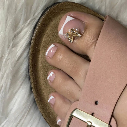 French False Toenails with Heart Rhinestone Design - Smarsty