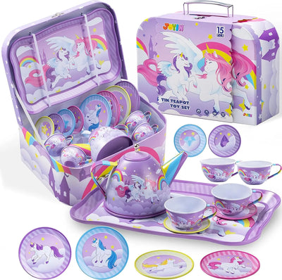 Joyfy Kid Tea Set Mermaid Tea Party Set Princess Pretend Play Tin Teapot Set Kitchen Toy for Girls Toddlers 2 3 4 5 6 Years Old - Smarsty