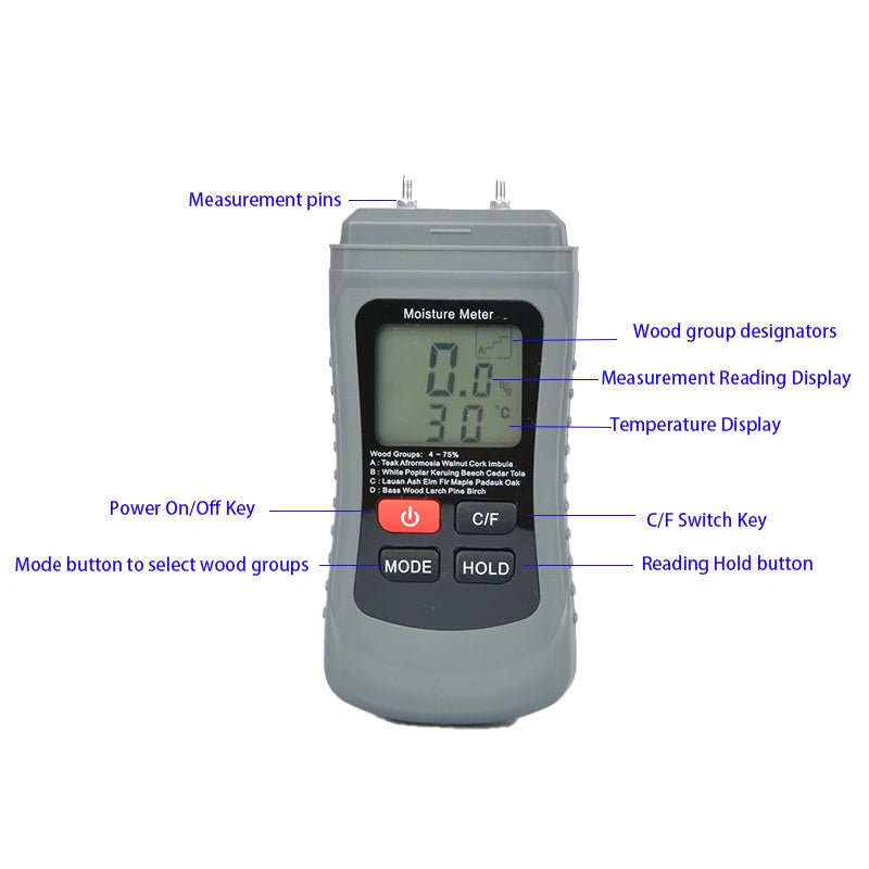 Portable Wood Moisture Meter with Digital Display - Smarsty